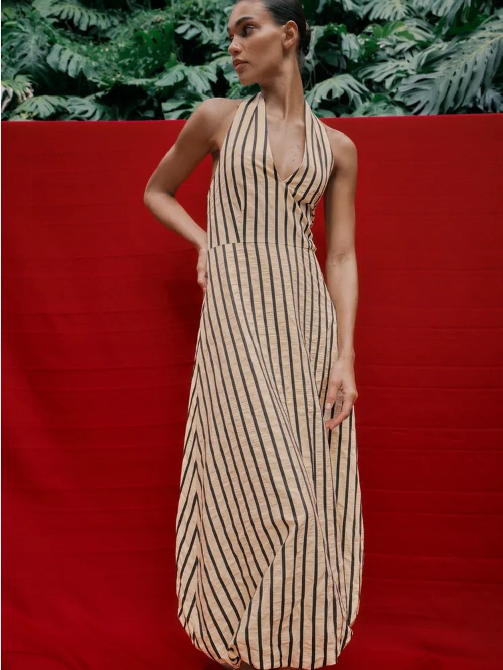 Zara Cream and Black Striped Halter Dress - Picture 2 of 9